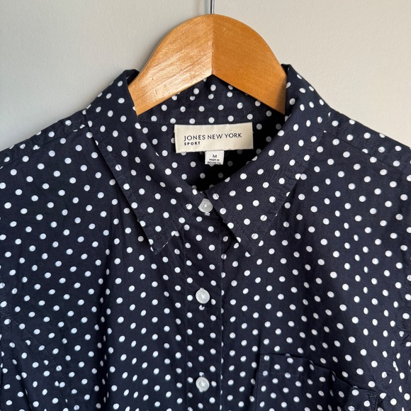 Jones New York Sport Women's Long Sleeve Polka Dot Button Up Blouse Black Medium - Picture 4 of 14